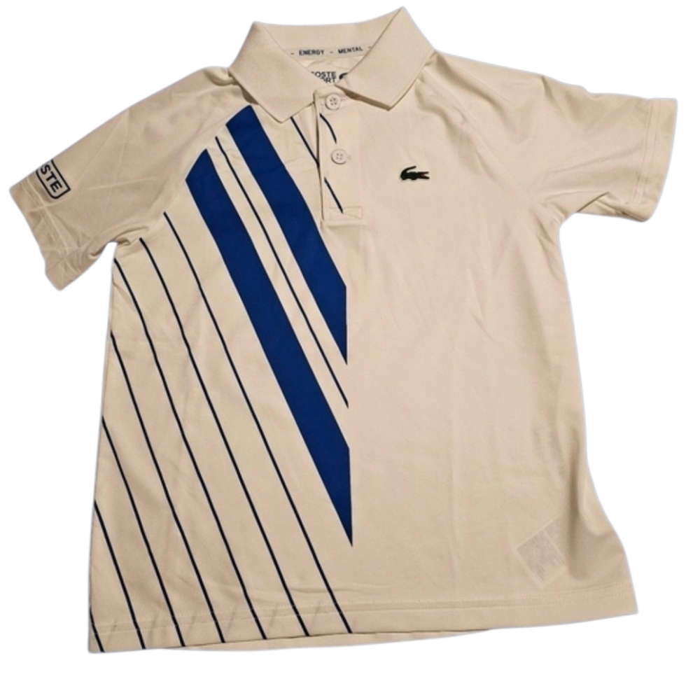 Lacoste Novak Djokovik Performance Polo Shirt Tennis White Blue Boy's Size 6 EUC